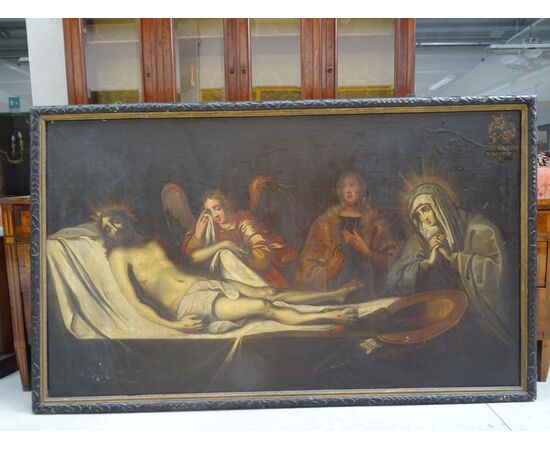 Monumentale dipinto olio tela datato 1751 scuola spagnola Deposizione di Cristo