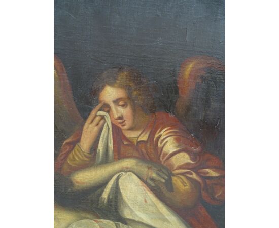 Monumentale dipinto olio tela datato 1751 scuola spagnola Deposizione di Cristo