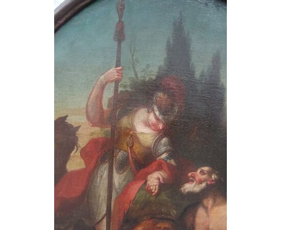 Grande dipinto olio su tela scuola italiana XVII secolo scena mitologica