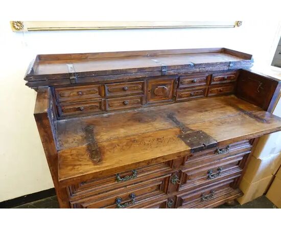 Walnut cabinet with writing desk. Lombardy 17th century