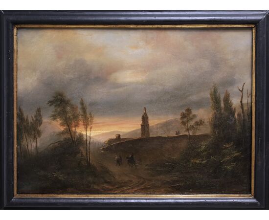 Giuseppe Canella, French landscape at dawn, oil on canvas, cm. 46.5x65