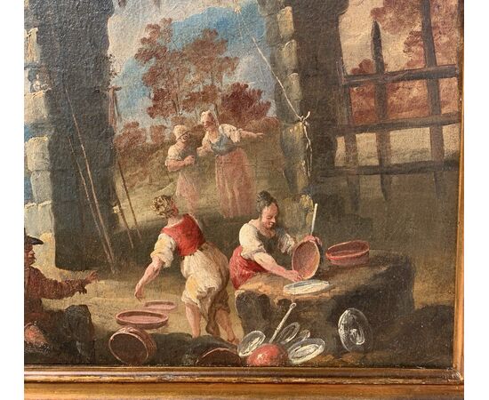 Matteo Ghidoni, detto Matteo dei Pitocchi (Firenze 1626 - Padova 1700) - Scena di genere con lavapiatti.