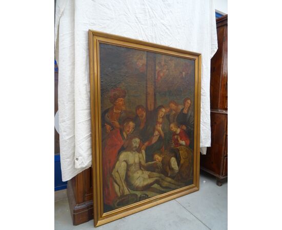 Grande dipinto olio su tela scuola austriaca-tedesca del 1700 Lamento di Cristo