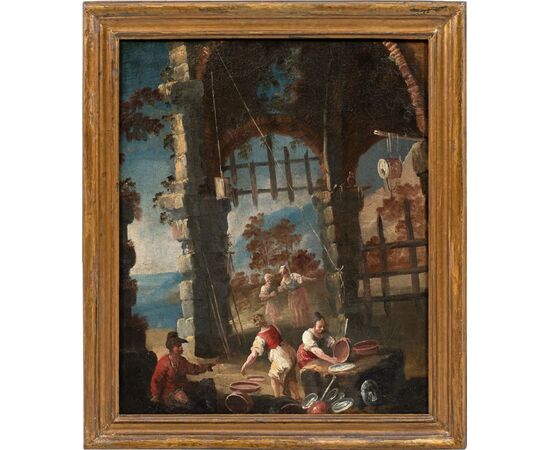 Matteo Ghidoni, detto Matteo dei Pitocchi (Firenze 1626 - Padova 1700) - Scena di genere con lavapiatti.