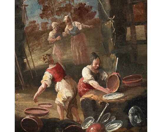 Matteo Ghidoni, detto Matteo dei Pitocchi (Firenze 1626 - Padova 1700) - Scena di genere con lavapiatti.