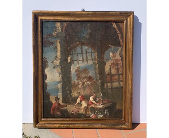 Matteo Ghidoni, detto Matteo dei Pitocchi (Firenze 1626 - Padova 1700) - Scena di genere con lavapiatti.