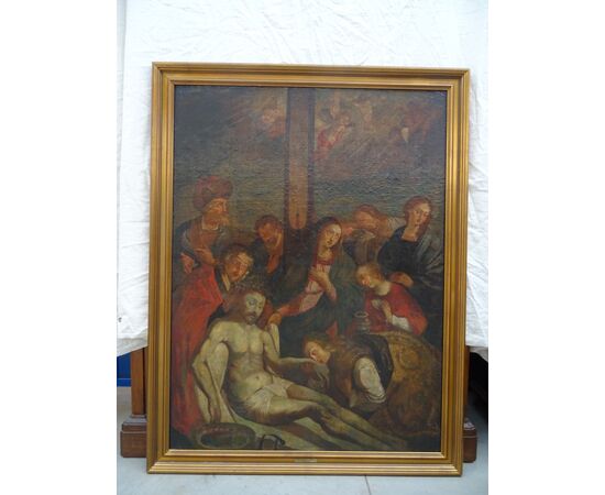 Grande dipinto olio su tela scuola austriaca-tedesca del 1700 Lamento di Cristo