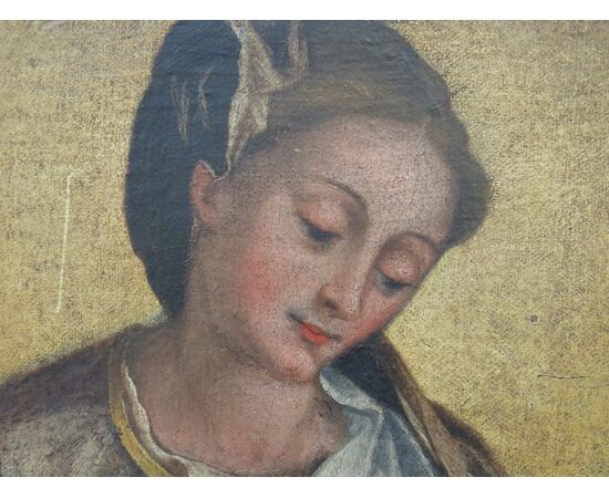 Dipinto olio su tela scuola italiana del XVII secolo Maria che allatta al seno