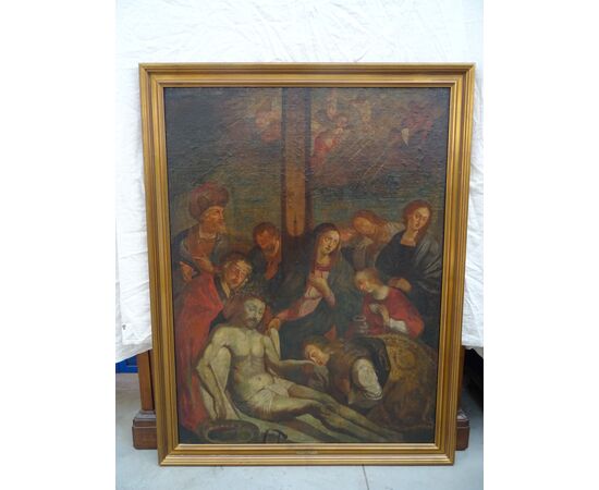 Grande dipinto olio su tela scuola austriaca-tedesca del 1700 Lamento di Cristo