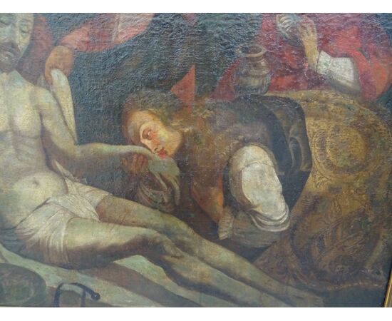 Grande dipinto olio su tela scuola austriaca-tedesca del 1700 Lamento di Cristo