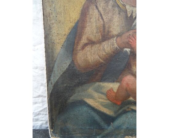 Dipinto olio su tela scuola italiana del XVII secolo Maria che allatta al seno
