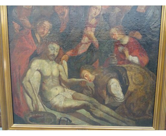 Grande dipinto olio su tela scuola austriaca-tedesca del 1700 Lamento di Cristo