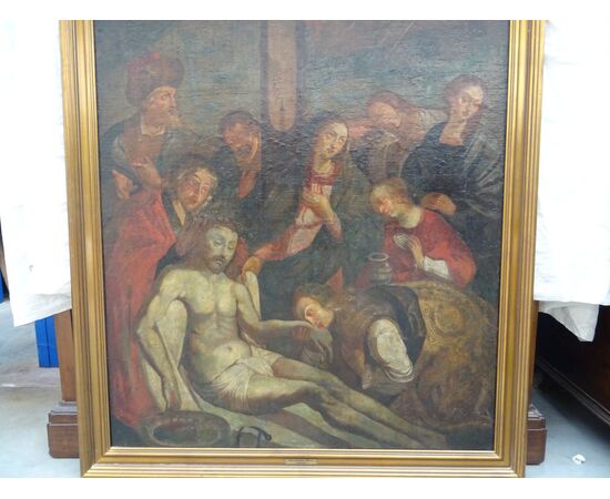 Grande dipinto olio su tela scuola austriaca-tedesca del 1700 Lamento di Cristo