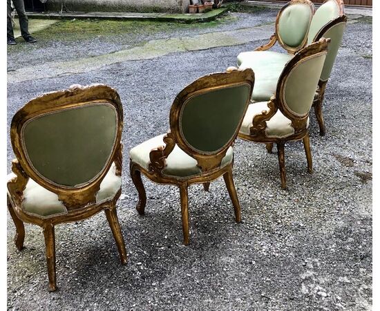 Three mid-19th century gilded armchairs