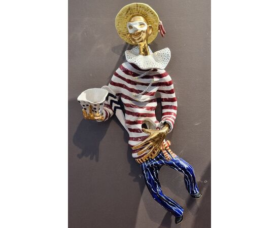 Pair of polychrome ceramic sconce-sculptures, Venice, signed Orosa (San Polo), mid 20th century