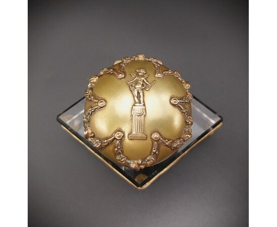 Raro set da scrittura epoca Napoleone III in bronzo dorato e cristallo