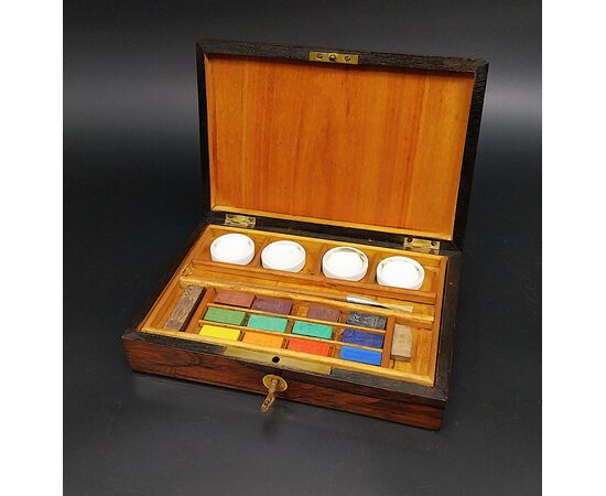 Rara antica scatola da  pittore con colori ad acquerello, epoca Napoleone III, fine 800