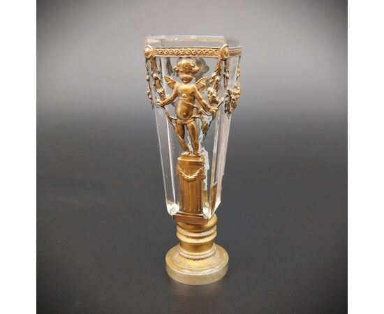 Raro set da scrittura epoca Napoleone III in bronzo dorato e cristallo