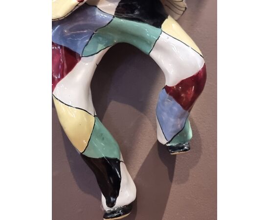 Pair of polychrome ceramic sconce-sculptures, Venice, signed Orosa (San Polo), mid 20th century