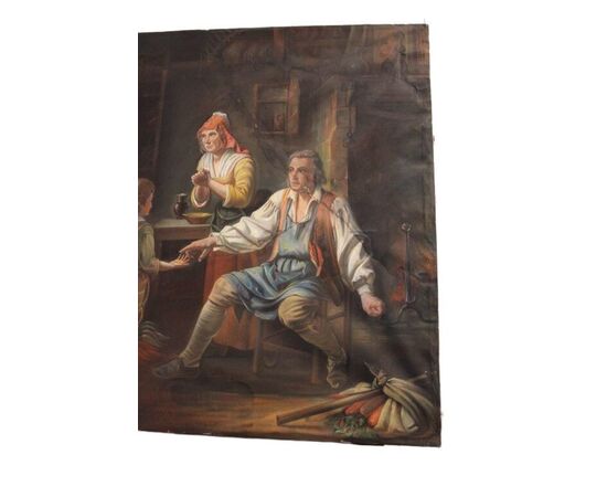 Pastel painting on paper, interior scene, France, 19th century