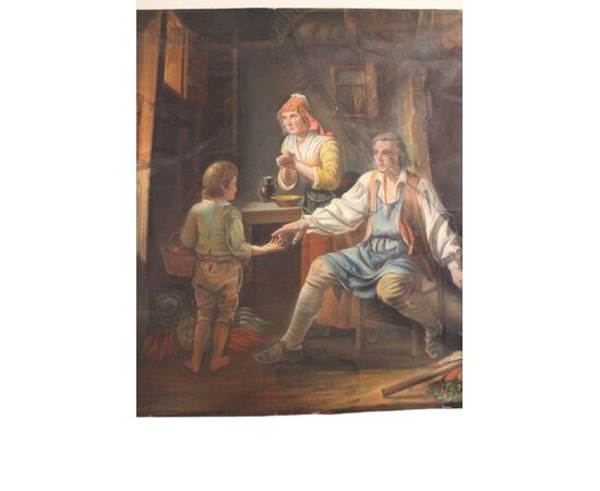 Pastel painting on paper, interior scene, France, 19th century