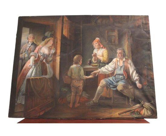 Pastel painting on paper, interior scene, France, 19th century