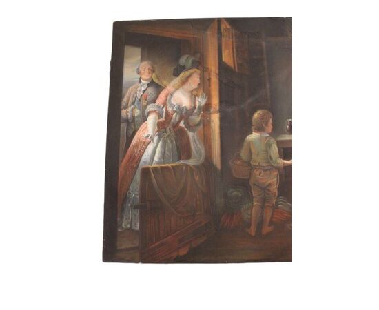 Pastel painting on paper, interior scene, France, 19th century