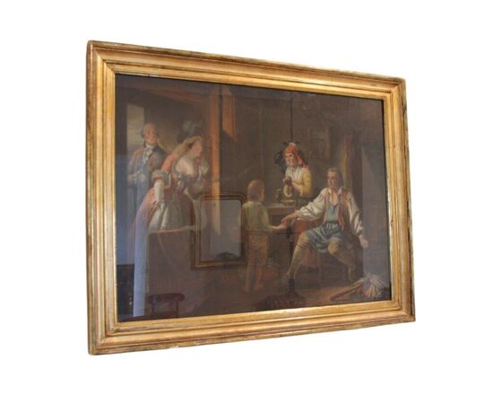 Pastel painting on paper, interior scene, France, 19th century