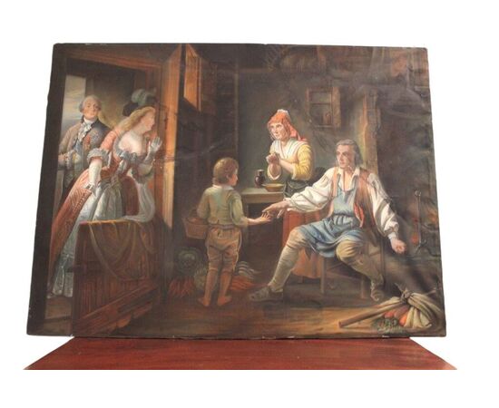Pastel painting on paper, interior scene, France, 19th century