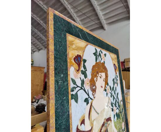 Raffinato pannello in marmi policromi - Art Nouveau - 179,5 x 80,5 cm