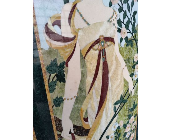 Raffinato pannello in marmi policromi - Art Nouveau - 179,5 x 80,5 cm