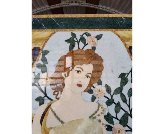 Raffinato pannello in marmi policromi - Art Nouveau - 179,5 x 80,5 cm