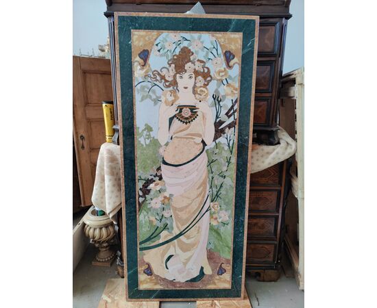 Bellissimo pannello Art Nouveau in marmi policromi - 179,5 x 80,5 cm
