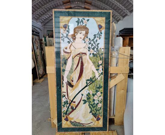 Raffinato pannello in marmi policromi - Art Nouveau - 179,5 x 80,5 cm