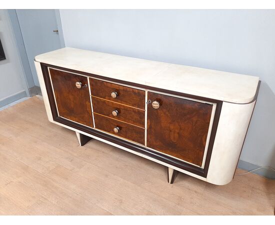 DECO SIDEBOARD COVERED IN WALNUT AND ORIGINAL PARCHMENT 1930-40