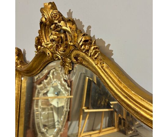 Antique Louis XVI mirror, early 1900s, French gilded beveled mirror. Measures 156 x 100 cm