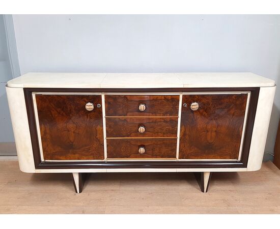 DECO SIDEBOARD COVERED IN WALNUT AND ORIGINAL PARCHMENT 1930-40