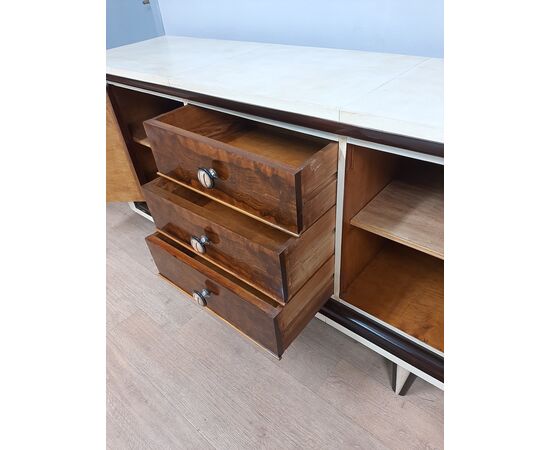 DECO SIDEBOARD COVERED IN WALNUT AND ORIGINAL PARCHMENT 1930-40