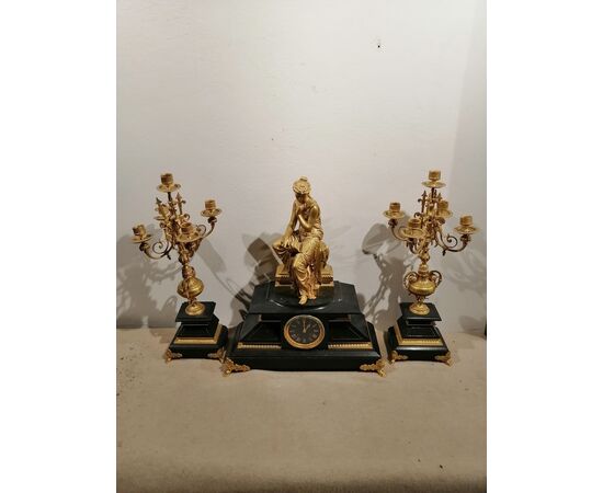 Gilt bronze clock and candelabra triptych, France, second half of the 19th century
