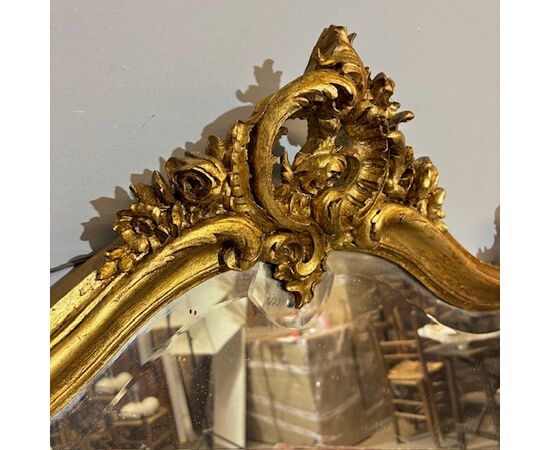 Antique Louis XVI mirror, early 1900s, French gilded beveled mirror. Measures 156 x 100 cm