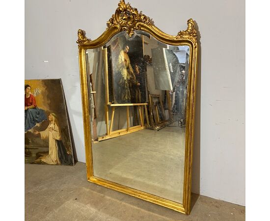 Antique Louis XVI mirror, early 1900s, French gilded beveled mirror. Measures 156 x 100 cm