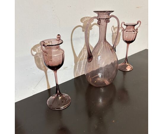 Antique Tritico in amethyst rose glass, 1920, Zecchin – Cappellin manufacture, Murano Venice.