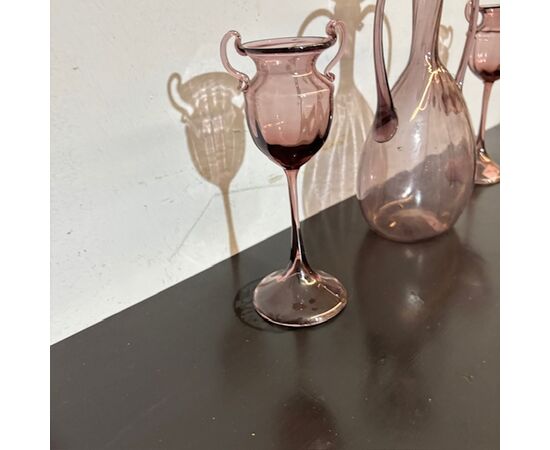 Antique Tritico in amethyst rose glass, 1920, Zecchin – Cappellin manufacture, Murano Venice.