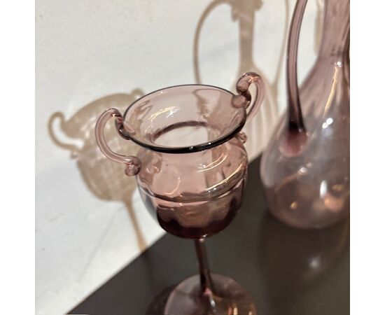 Antique Tritico in amethyst rose glass, 1920, Zecchin – Cappellin manufacture, Murano Venice.
