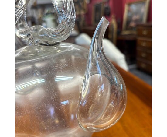 Antique 18th-century blown glass holy water pitcher. Dimensions H 32 W 23.