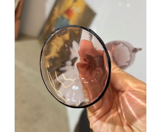Antique Tritico in amethyst rose glass, 1920, Zecchin – Cappellin manufacture, Murano Venice.