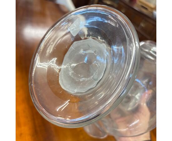 Antique 18th-century blown glass holy water pitcher. Dimensions H 32 W 23.