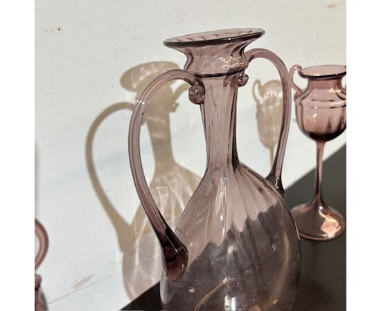 Antique Tritico in amethyst rose glass, 1920, Zecchin – Cappellin manufacture, Murano Venice.