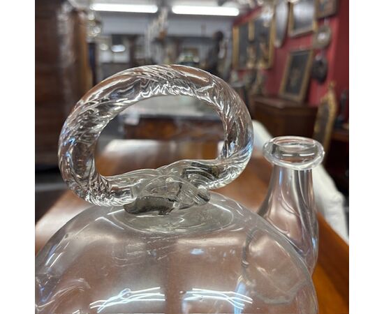 Antique 18th-century blown glass holy water pitcher. Dimensions H 32 W 23.