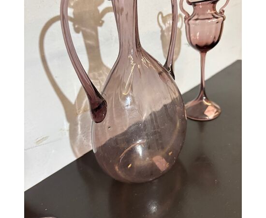 Antique Tritico in amethyst rose glass, 1920, Zecchin – Cappellin manufacture, Murano Venice.